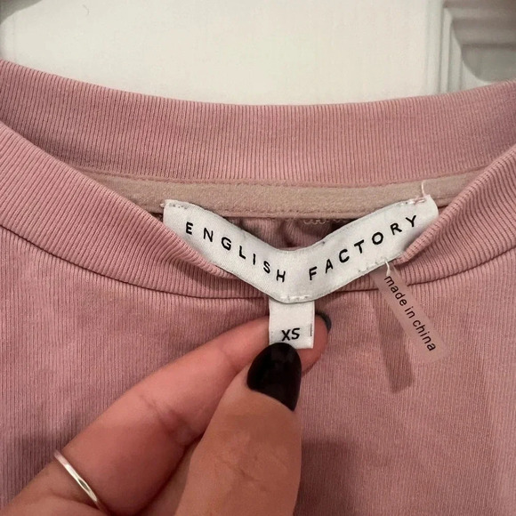English Factory Mauve Puff Sleeve Crop Top Tee Shirt - Picture 2 of 5